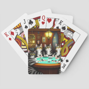 Sehr detaillierte Katzen Poker spielen Spielkarten