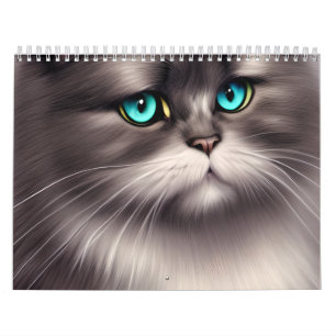 Sehr detailliertes persisches Cat Digital Triptych Kalender