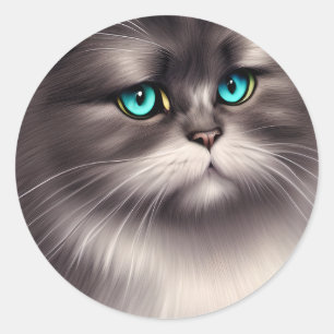 Sehr detailliertes persisches Cat Digital Triptych Runder Aufkleber