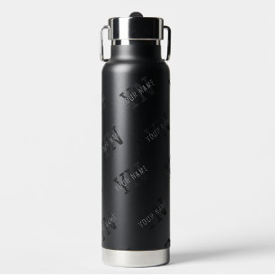 Sehr dunkelgraues und schwarzes Monogramm-Namensmu Trinkflasche