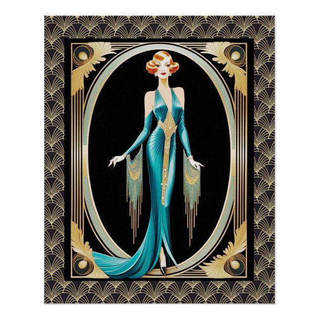 Sehr elegante Art-Déco-Dame. Poster (Vorderseite)