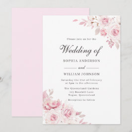Sehr elegante Blush Pink Wasserfarben Blumenzehen Einladung