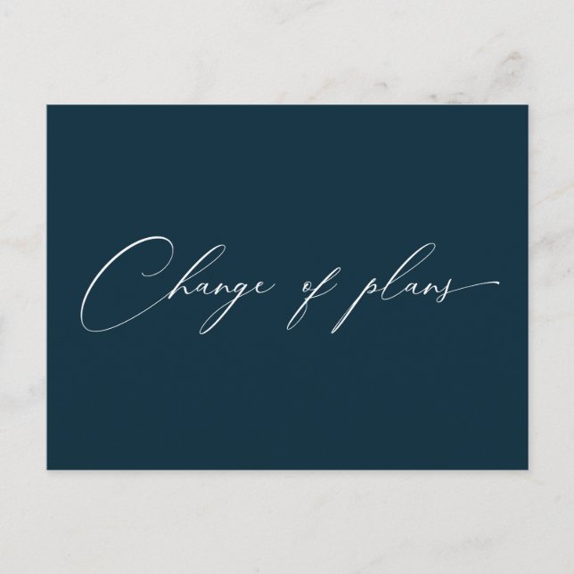 sehr elegante Skriptänderung der Pläne Hochzeit Postkarte (Vorderseite)