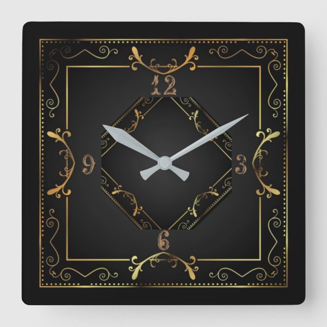 Sehr elegantes Art Deco Quadratische Wanduhr (Vorderseite)