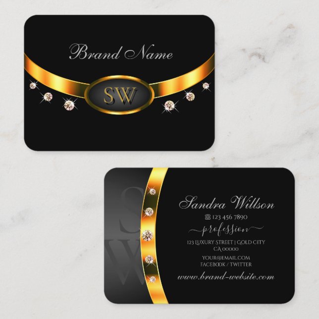Sehr elegantes Schwarz und Gold mit Monogram Diamo Visitenkarte (Vorne/Hinten)