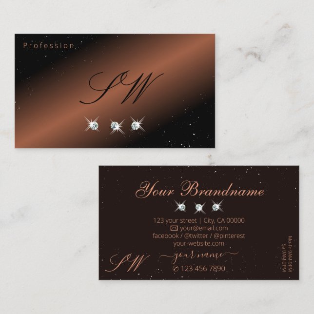 Sehr elegantes Schwarzbraun-Sparkle-Diamanten-Mono Visitenkarte (Vorne/Hinten)