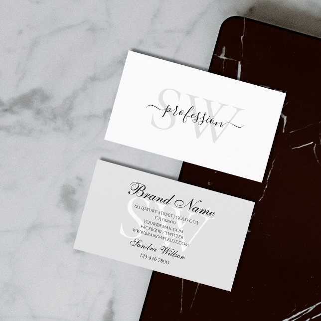 Sehr elegantes weißes helles Pastellgrau mit Monog Visitenkarte (Von Creator hochgeladen)