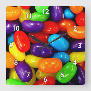 Sehr farbenfrohe Jelly Bean Pile Quadratische Wanduhr