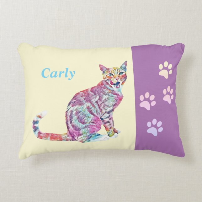 Sehr farbenfrohe Tabby Katze Akzent Kissen (Vorderseite)