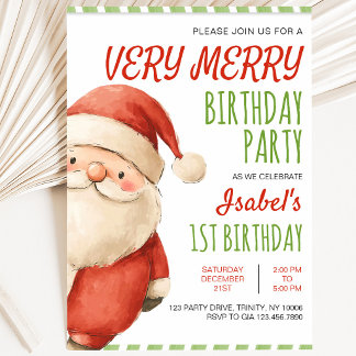 Sehr froh zum Geburtstag Weihnachtsmann Einladung