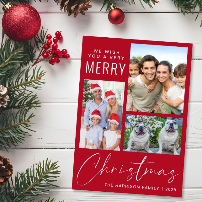 Sehr frohe 4 Foto Weihnachten (This holiday season, let your family's smiles and heartwarming memories shine on our 3 photo card)