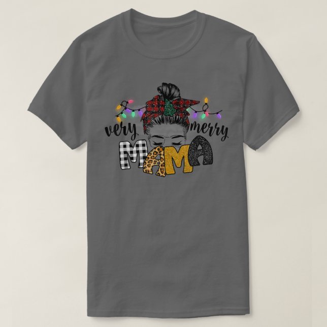 Sehr frohe Mama Weihnachts-Leopard Streifen T-Shirt (Design vorne)
