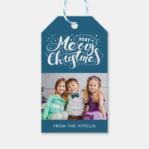 Sehr frohe Weihnacht-Foto-Geschenk etikettiert Geschenkanhänger