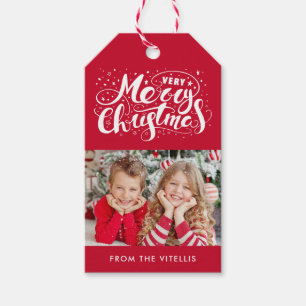 Sehr frohe Weihnacht-Foto-Geschenk etikettiert Geschenkanhänger