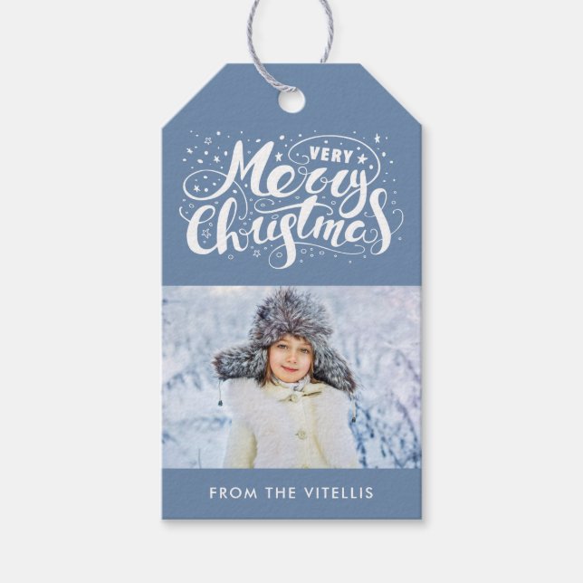 Sehr frohe Weihnachts-Foto-Geschenktasten | Slate  Geschenkanhänger (Vorderseite)