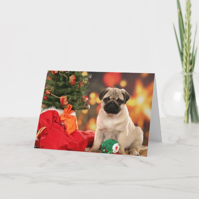 Sehr frohen chinesischen Mops-Weihnachten Feiertagskarte (Vorderseite)