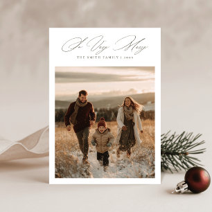 Sehr fröhliche elegante Skript-Schneefamilienfoto Feiertagskarte