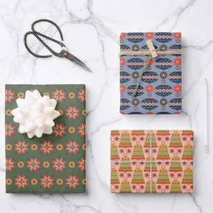 Sehr fröhliche Weihnachtsmuster aus dem Mittelalte Geschenkpapier Set