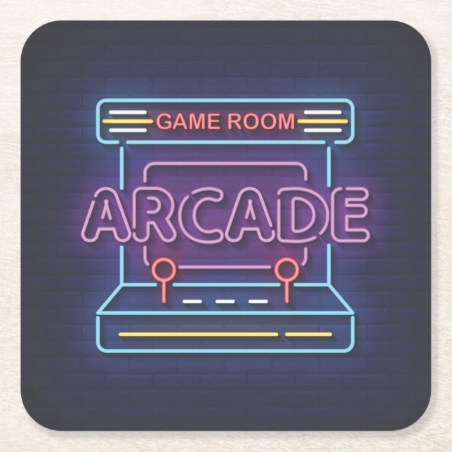 Sehr Fun Classic Arcade Game Room mit Joystick Neo Rechteckiger Pappuntersetzer (Vorderseite)