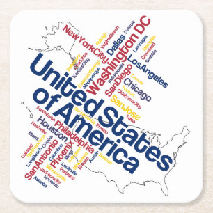 Sehr Fun USA Map / Names Untersetzer Set