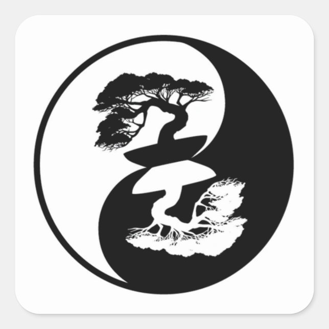 Sehr Fun Yin und Yang Bonsai Tree Quadratischer Aufkleber (Vorderseite)