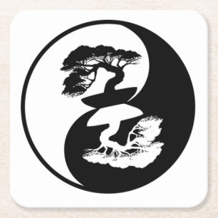 Sehr Fun Yin und Yang Bonsai Tree Rechteckiger Pappuntersetzer