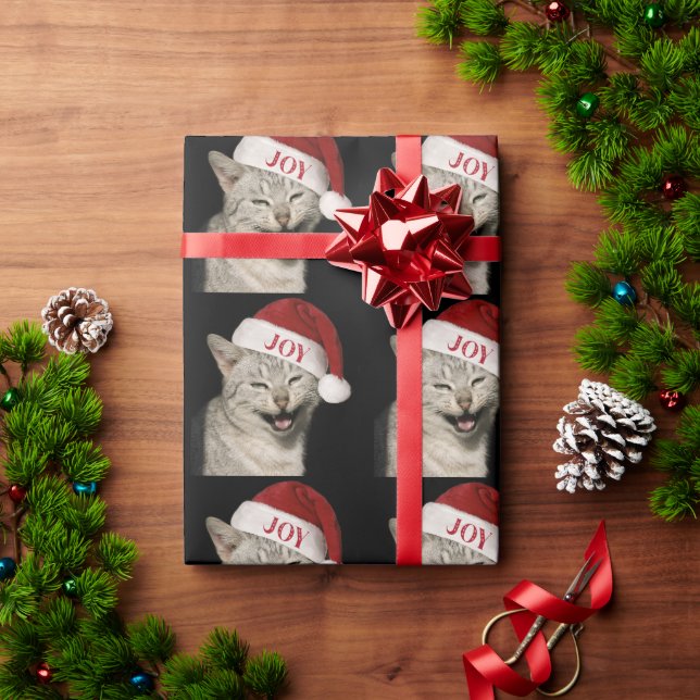 Sehr Funny Santa Cat Laugh Foto Weihnachten Geschenkpapier (Feiertagsgeschenk)