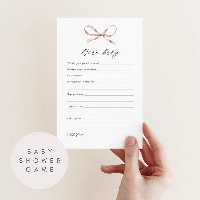 Sehr geehrte Baby Shower Game Card mit rosa Bow (Von Creator hochgeladen)