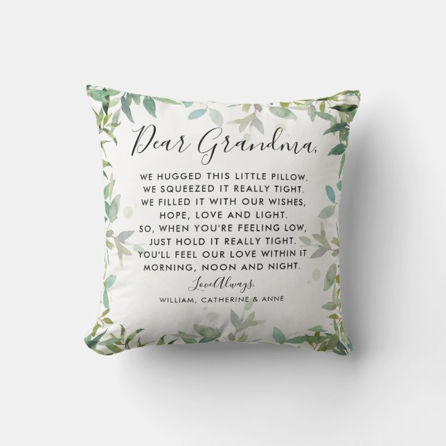 Sehr geehrte Oma Botanical Foliage Message Foto Kissen (Vorderseite)