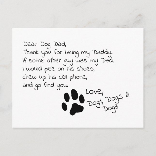 Sehr geehrter Hund Vater Mama Anpassbare Pet Name  Postkarte (Vorderseite)