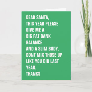 Sehr geehrter Santa Fat Bank Saldo Slim Body Feiertagskarte