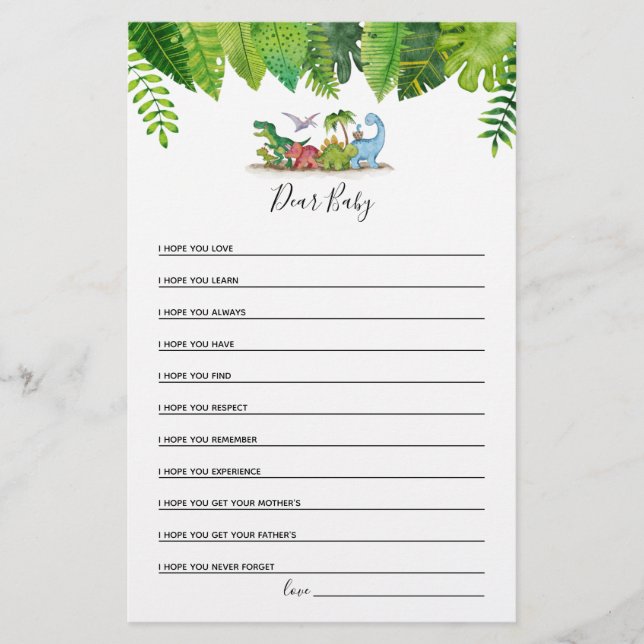 Sehr geehrtes Baby Dinosaur Baby Shower Game (Vorderseite)