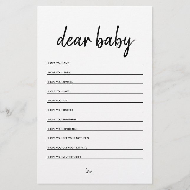Sehr geehrtes Baby Minimalistisch Baby Shower Game (Vorderseite)