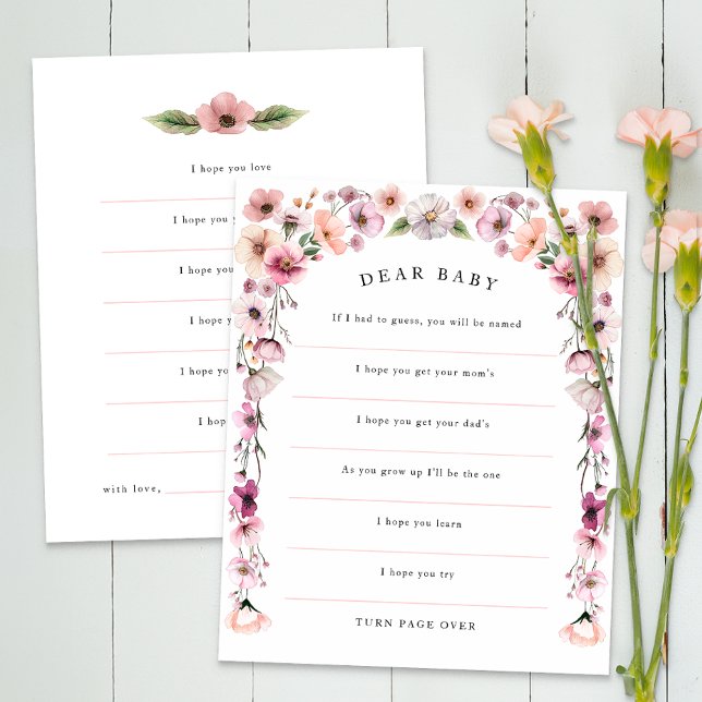 Sehr geehrtes Baby wünscht Wildblume Card - Dusty  (Dear Baby, baby shower activity)