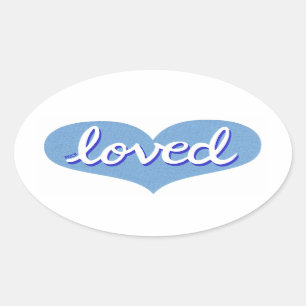 Sehr geliebt - blaues Herz der Liebe - Ovaler Aufkleber
