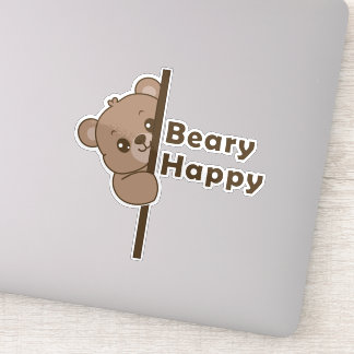Sehr Glücklicher Süßer Spähender Bär Doodle Kawaii Aufkleber