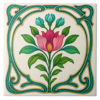 Sehr hübsche kunstkeramische Fliese im Jugendstil