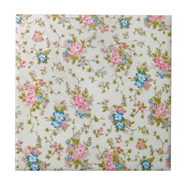 sehr klein Rosen rosa und blau Fliese (Vorderseite)