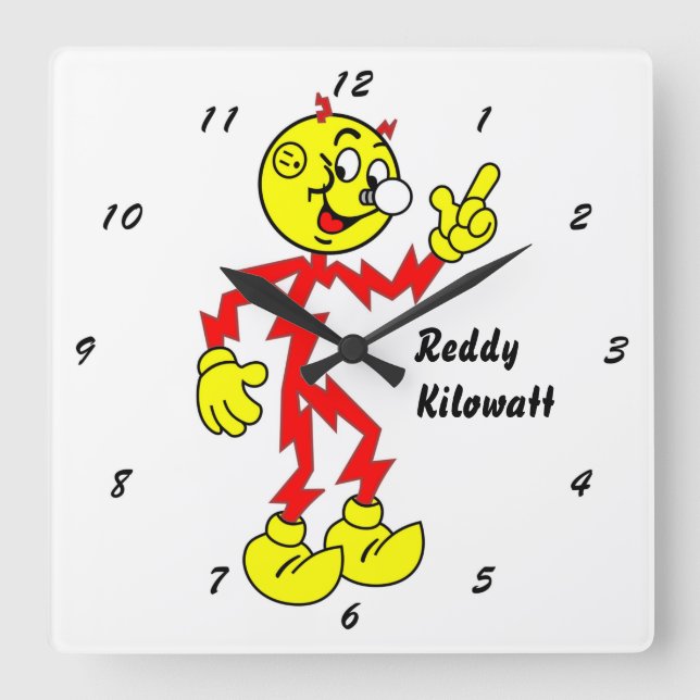 Sehr lustige Reddy-Kilowatt-Wall-Uhr Quadratische Wanduhr (Vorderseite)