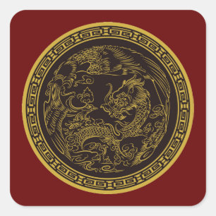 Sehr lustiges chinesisches Drachensticker-Set Quadratischer Aufkleber