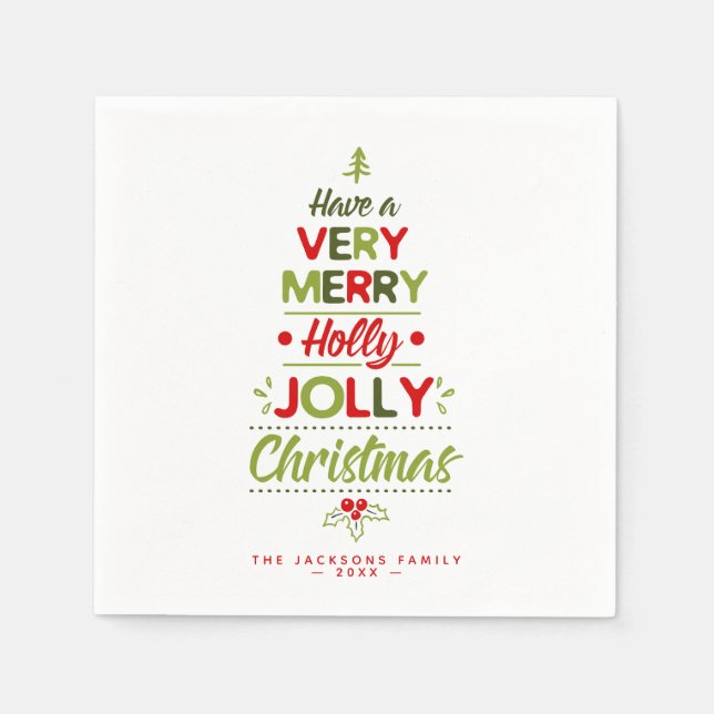 Sehr Merry Holly Jolly Weihnachtsbaum Individuelle Serviette (Vorderseite)