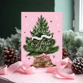 Sehr Merry Retro Vintag Pink Weihnachtsbaum Bow Feiertagskarte