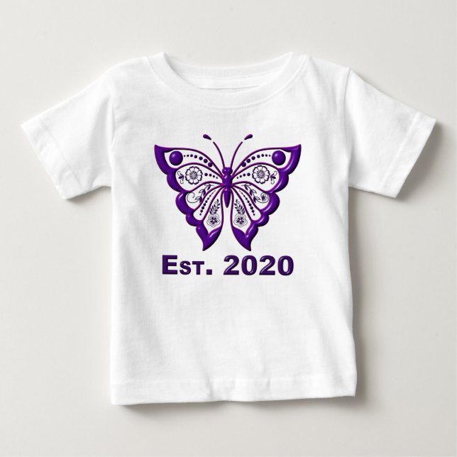 Sehr Niedlich "Est. 2020 Lila Schmetterling" Baby T-shirt (Vorderseite)