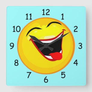 Sehr Niedlich und sehr glücklich Emoticon / Emoji Quadratische Wanduhr