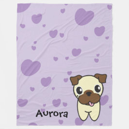 Sehr niedliche Aurora das Mops-lila Herz Fleecedecke