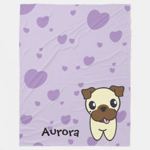 Sehr niedliche Aurora das Mops-lila Herz Fleecedecke