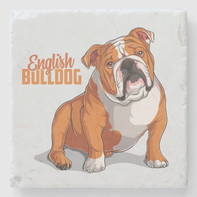 Sehr Niedliche und farbenfrohe englische Bulldog-S Steinuntersetzer (Vorderseite)