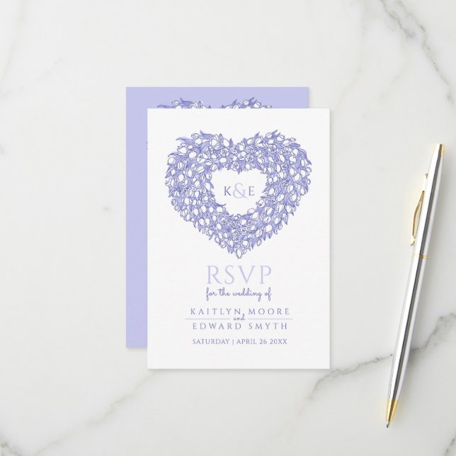 Sehr Peri Monogramm Tulpe Blume UAWG Hochzeit RSVP Karte (Vorderseite/Rückseite Beispiel)