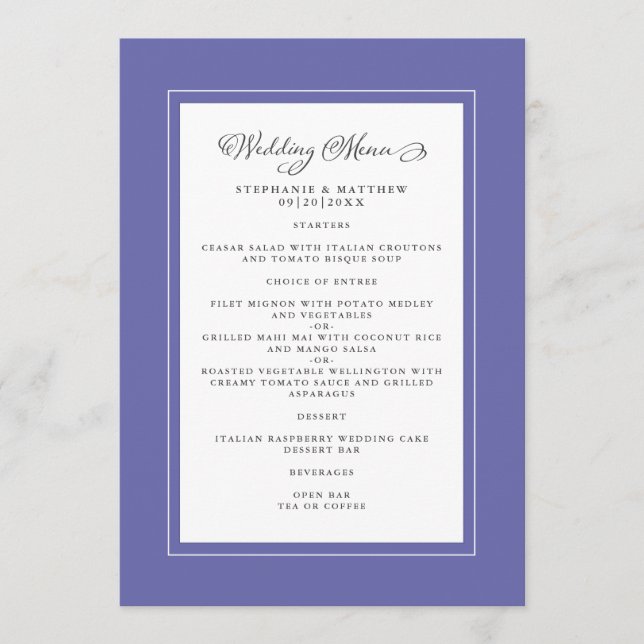 Sehr Peri & White Wedding Modernes Chic Elegant Menükarte (Vorderseite)