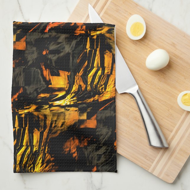 Sehr rustikal verbrannt goldfarbenes, abstraktes M Geschirrtuch (Viertel Falte)